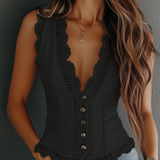 Gilet vintage en similicuir et dentelle