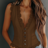 Gilet vintage en similicuir et dentelle