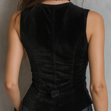 Gilet vintage rond en velours avec col en V