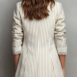 Blazer vintage à rayures en dentelle à manches courtes