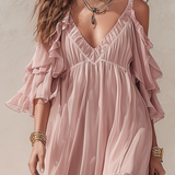 Robe longue romantique à volants étagés et coupe évasée