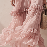 Robe longue romantique à volants étagés et coupe évasée