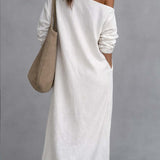 Robe midi ample asymétrique en coton et lin avec ourlet fendu