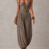 Ensemble bandeau en dentelle grise et pantalon sarouel plissé en coton