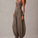 Ensemble bandeau en dentelle grise et pantalon sarouel plissé en coton