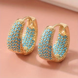 Boucles d'oreilles créoles perlées de couleur or et turquoise | Doré