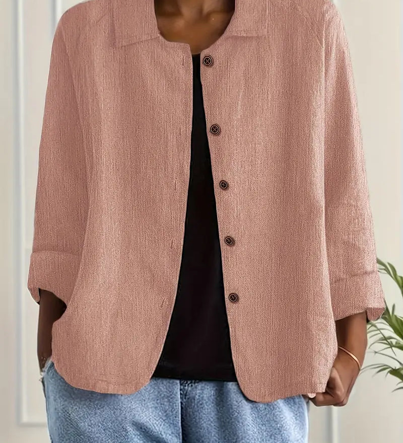 Amélie Rousseau | Veste en lin boutonnée Sky Breeze à l'élégance décontractée pour femme
