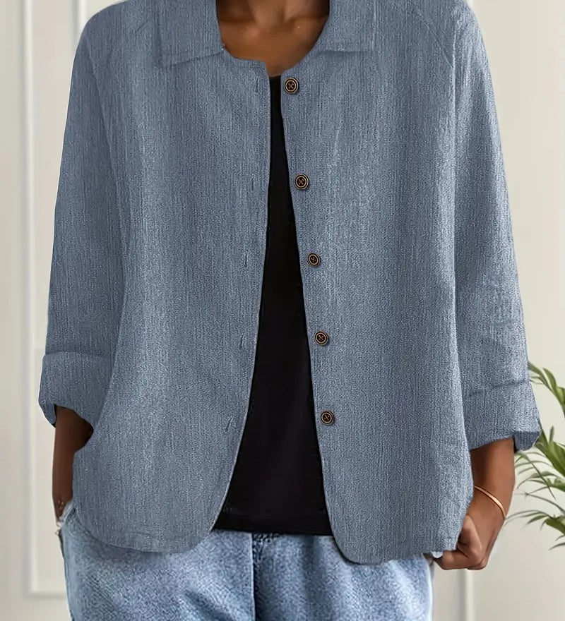 Amélie Rousseau | Veste en lin boutonnée Sky Breeze à l'élégance décontractée pour femme