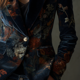 Blazer en velours de polyester à imprimé floral vintage et boutons métalliques