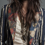 Blazer rayé en coton et lin à imprimé floral bohème