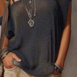 Blouse en tricot à épaules asymétriques rétro