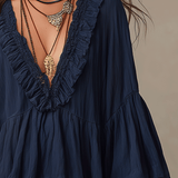 Blouse bohème à volants bleu profond décontractée