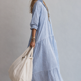 Robe longue chemise décontractée à rayures bleues