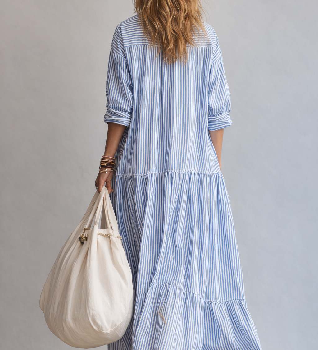 Robe longue chemise décontractée à rayures bleues
