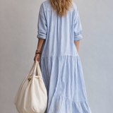 Robe longue chemise décontractée à rayures bleues