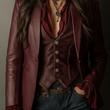 Blazer vintage en éco-cuir bordeaux