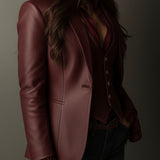 Blazer vintage en éco-cuir bordeaux