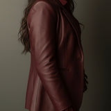 Blazer vintage en éco-cuir bordeaux
