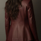 Blazer vintage en éco-cuir bordeaux