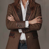 Veste en tweed à chevrons avec empiècements imprimés
