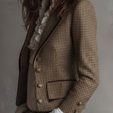 Blazer Ajusté en Tweed Pied-de-Poule Vintage