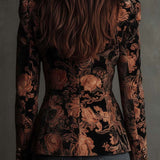 Blazer en velours à motif floral noir et bronze