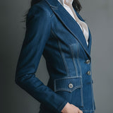 Veste en jean classique cintrée avec poches
