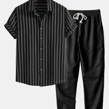 Chemise boutonnée à rayures en mélange de coton et pantalon droit en lin