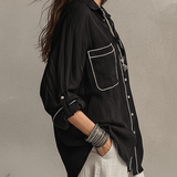 Chemise bohème moderne en lin noir, style décontracté
