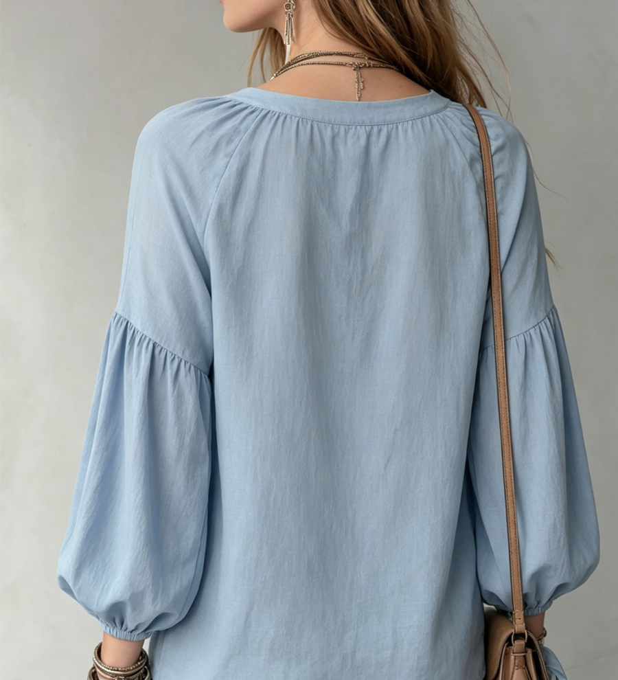 Blouse bohème bleu brume aérien