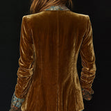 Blazer vintage à patchwork de velours polyester à motif floral avec revers