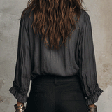 Blouse bohème transparente à col en V et volants