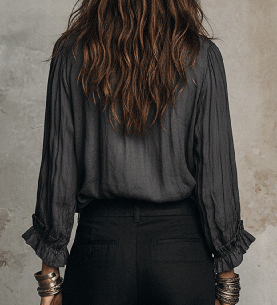 Blouse bohème transparente à col en V et volants