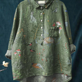 Emily | Chemise décontractée pour femme avec motif répétitif Forêt et animaux
