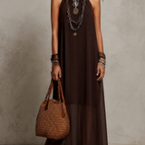 Robe longue minimaliste marron foncé à licou