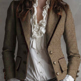 Blazer Ajusté en Tweed Pied-de-Poule Vintage