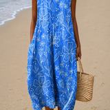 Elise - Robe de Plage Midi Fluide sans Manches Imprimée pour Femme