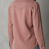 Chemise en jean délavé rose fané style western avec fermeture éclair