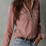 Chemise en jean délavé rose fané style western avec fermeture éclair
