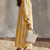Robe midi décontractée rayée jaune et blanche, esprit vacances