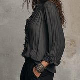 Blouse bohème transparente à col en V et volants