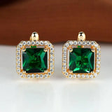 Boucles d'oreilles en zircone cubique carrée vert doré | Or