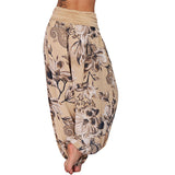 Pantalon harem ample pour femme à motif de fleurs et de feuilles de Bouddha, pantalon de yoga