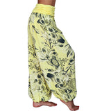 Pantalon harem ample pour femme à motif de fleurs et de feuilles de Bouddha, pantalon de yoga