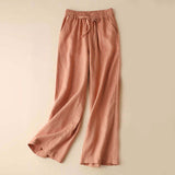 Pantalon large décontracté à taille haute avec poches et lacets Buddha Stones