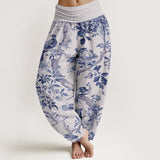 Pantalon harem motifs oiseaux et fleurs
