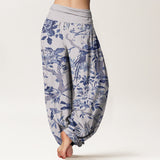 Pantalon harem motifs oiseaux et fleurs