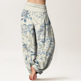 Pantalon harem motifs oiseaux et fleurs