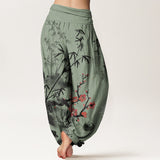 Pantalon sarouel en coton et bambou à motif orchidées