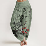Pantalon sarouel en coton et bambou à motif orchidées